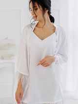 2Pcs Nightgown Silk Satin Ferther Mini Dress Loungewear