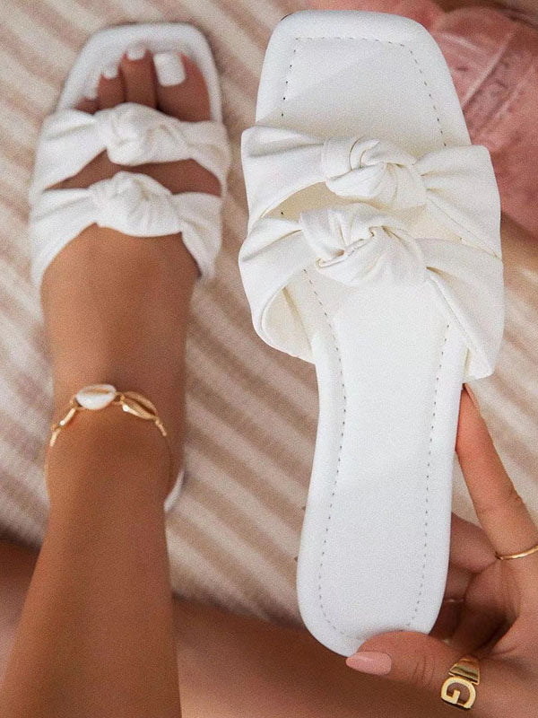 Leather BowKnot Plus Size Slippers