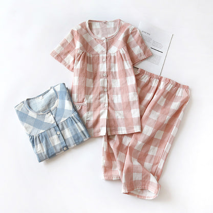 Plaid Print Cotton Pajama Set - Kafiloe