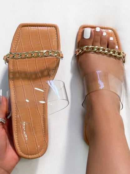 Chain Decor Transparent Slippers