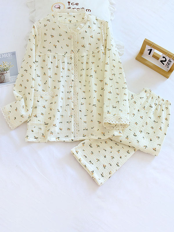 2Pcs Cute Crepe Lace Pajamas