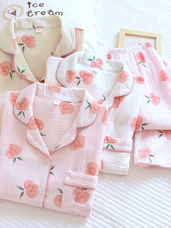 Pink Peaches Cotton Pajama Set - Kafiloe
