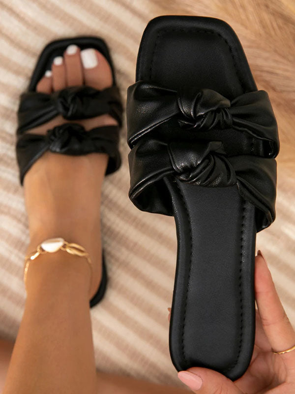 Leather BowKnot Plus Size Slippers