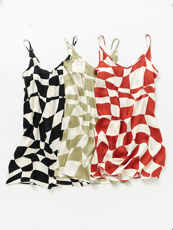 Checkerboard Print Cotton Cami Nightdress