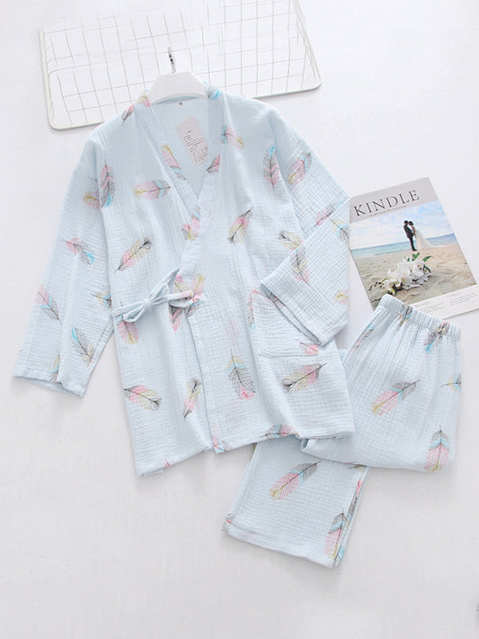 Pyjama en coton à imprimé plumes