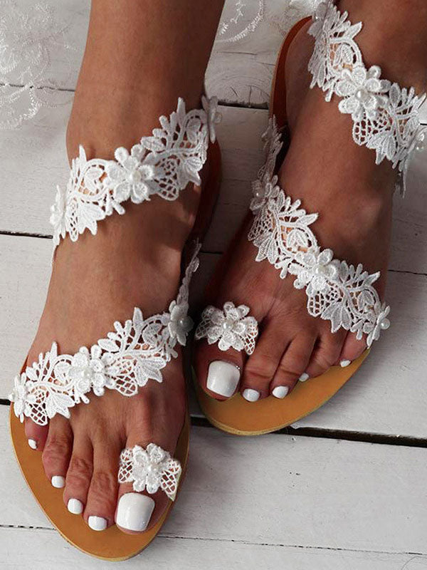 Bohemian Flower Peral Flat Sandals