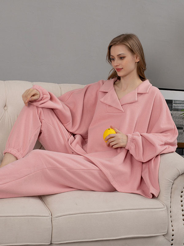 2Pcs Oversize Long Sleeve Pullover Pajamas