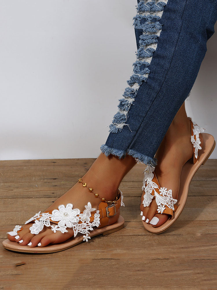 Lace Floral Flat Sandals