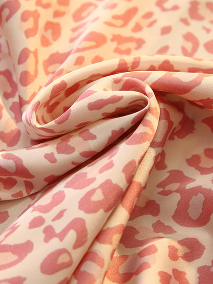 2pcs Leopard Print Silk Satin Pajamas