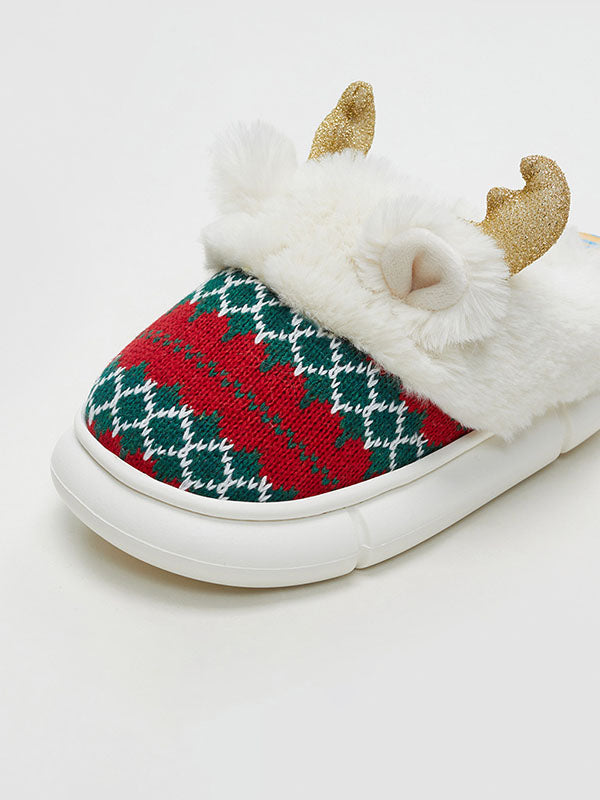 Christmas Cute Elk Plush Cotton Slippers