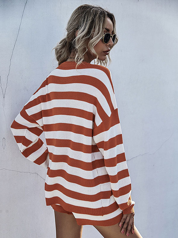 2Pcs Long Sleeve Stripe Knit Outfits