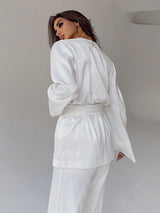 2Pcs Summer Long Sleeve Satin Cardigan Loungewear