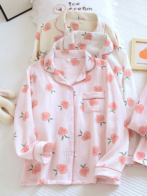 Pink Peaches Cotton Pajama Set - Kafiloe