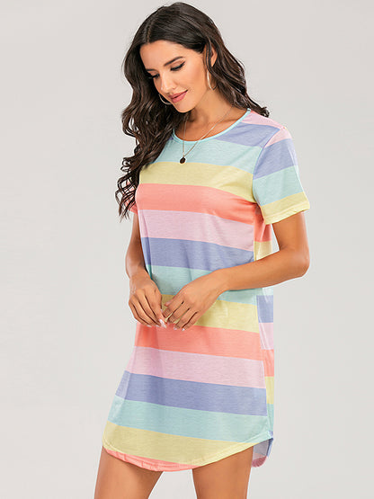 Casual Stripe Tee Lounge Dress