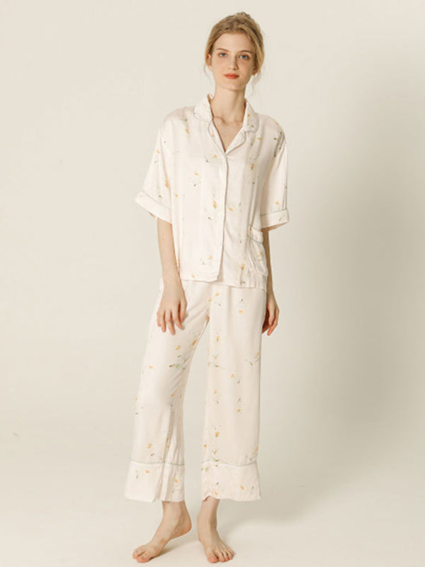 Flower Print Button Cotton Pajama