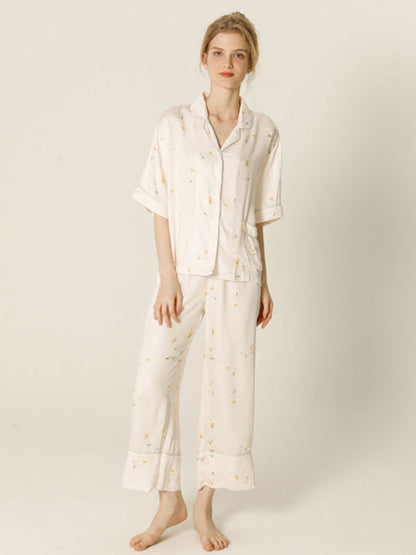 Flower Print Button Cotton Pajama - Kafiloe