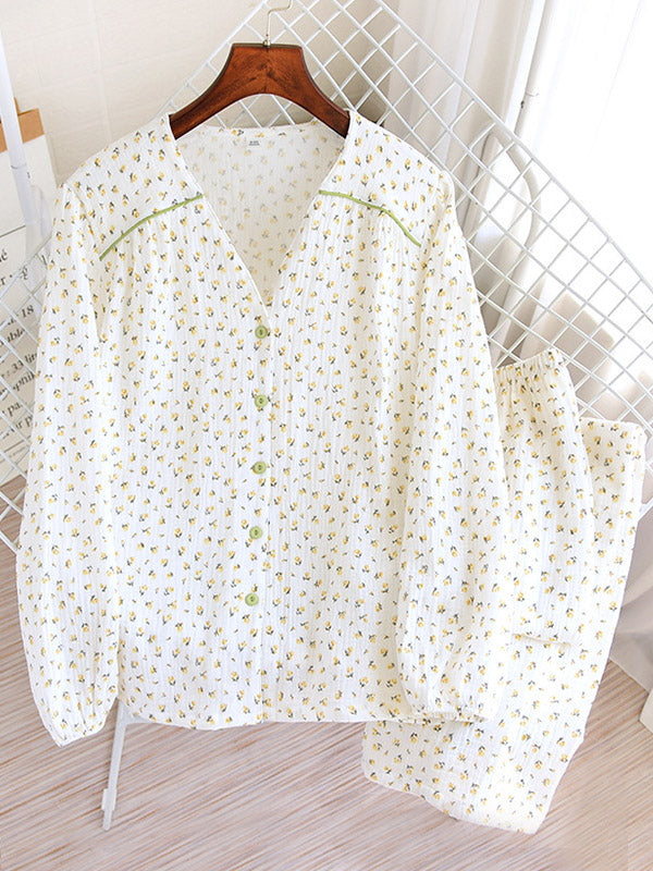 Small Flower Print Pajama Set