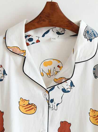 Cat Print Cotton Pajama Set