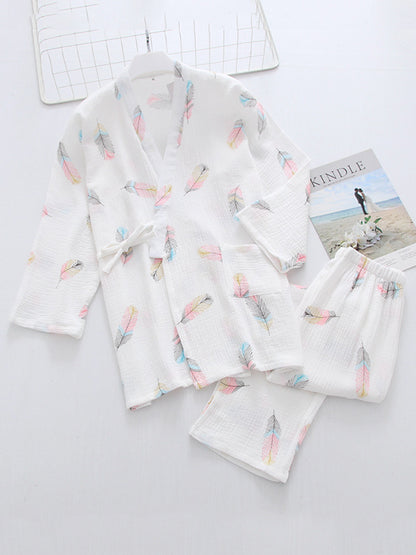 Feather Print Cotton Pajama Set