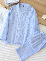 2Pcs Crepe Print Shirt Men's Pajamas