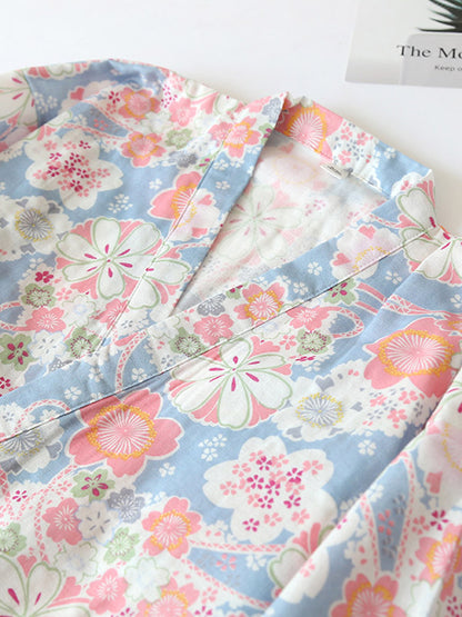 Floral Print Robe Pajama Set - Kafiloe
