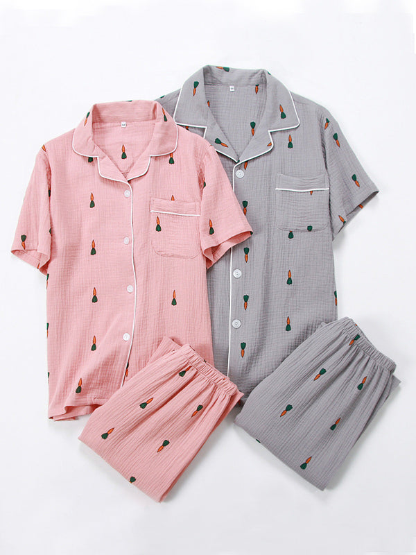 Carrot Print Couple Pajama Set