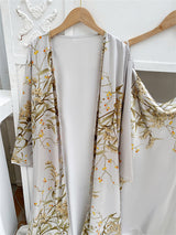 Conjunto de pijama de satén de seda con estampado floral de 4 piezas