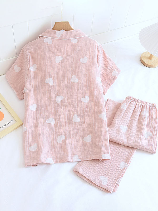 Conjunto de pijama de camisa con estampado de amor