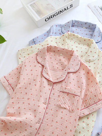 Small Cherry Print Cotton Pajama Set