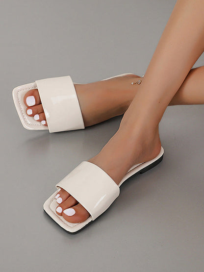 Glossy Square Toe Slippers