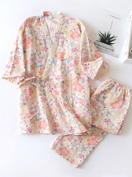 Floral Print Robe Pajama Set