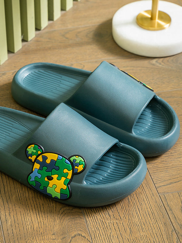 Puzzle Bear Print Lounge Slippers