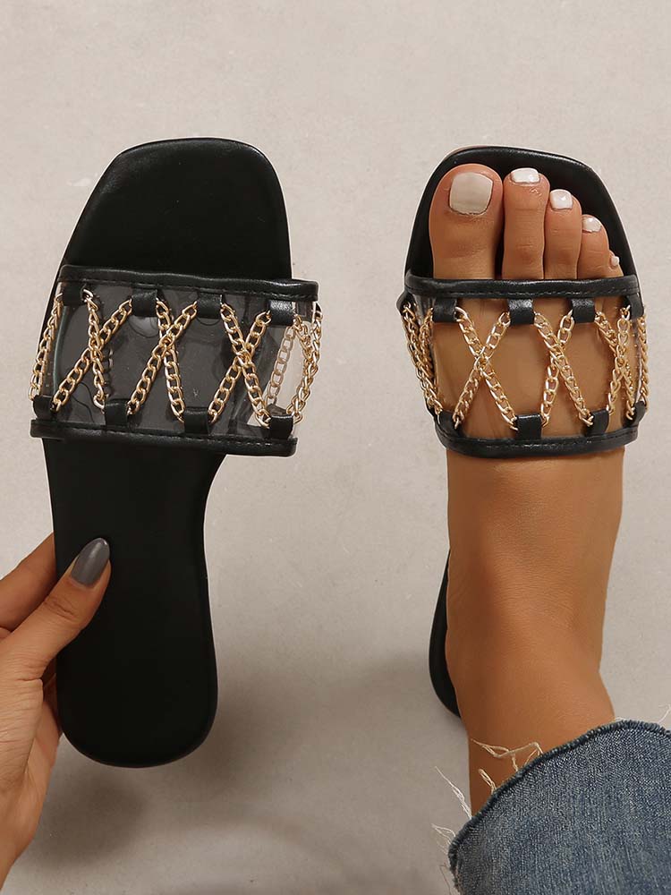 Chain Decor Cut Out Slide Slippers