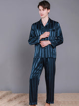 Satin Stripe Mens Shirt Pajamas Set