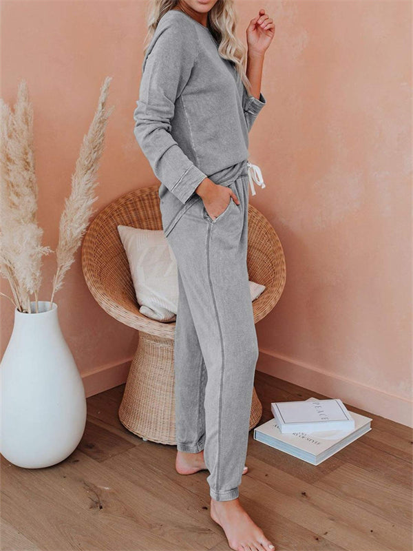 Pullover Solid Sweatsuit Lounge Set - Kafiloe