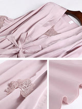 Conjunto de pijama de satén de seda de encaje sólido de 5 piezas