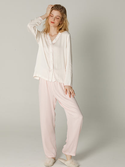 V-neck Button Cotton Pajama Set