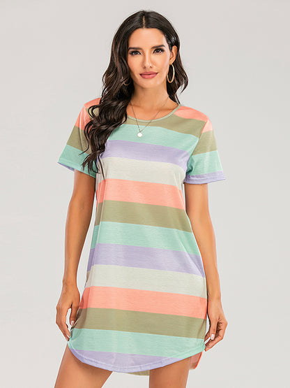 Casual Stripe Tee Lounge Dress