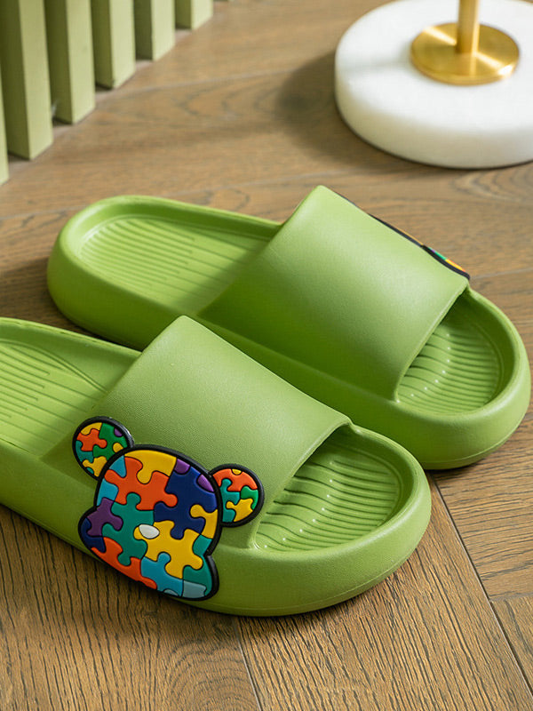 Puzzle Bear Print Lounge Slippers
