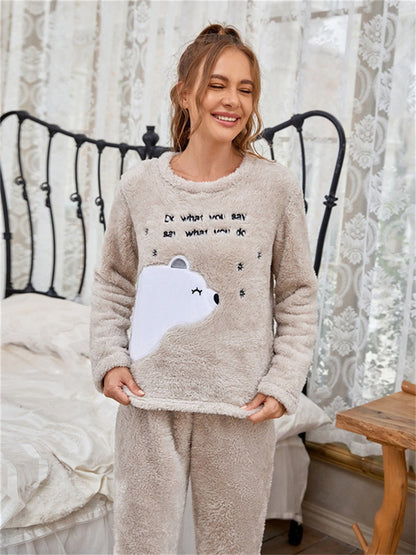 Embroidery Flannel Pajama Set