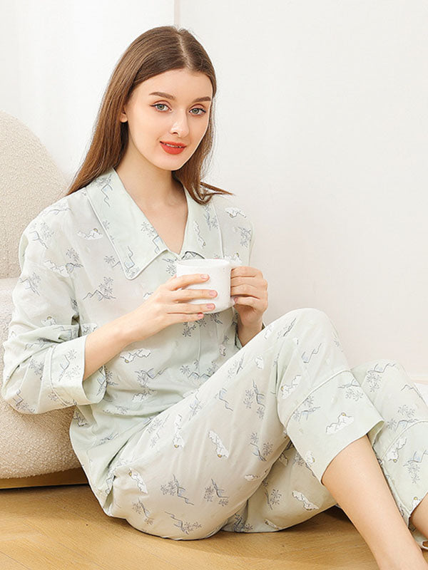 Cotton Print Pocket Shirt Pjamas Set