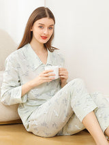 Ensemble pyjama chemise à poche en coton imprimé