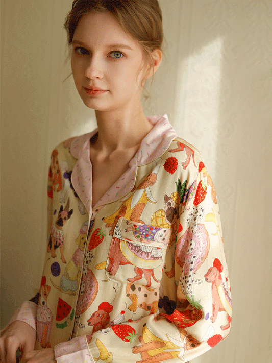 Satin Colorful Dog Shirt Pajamas Set