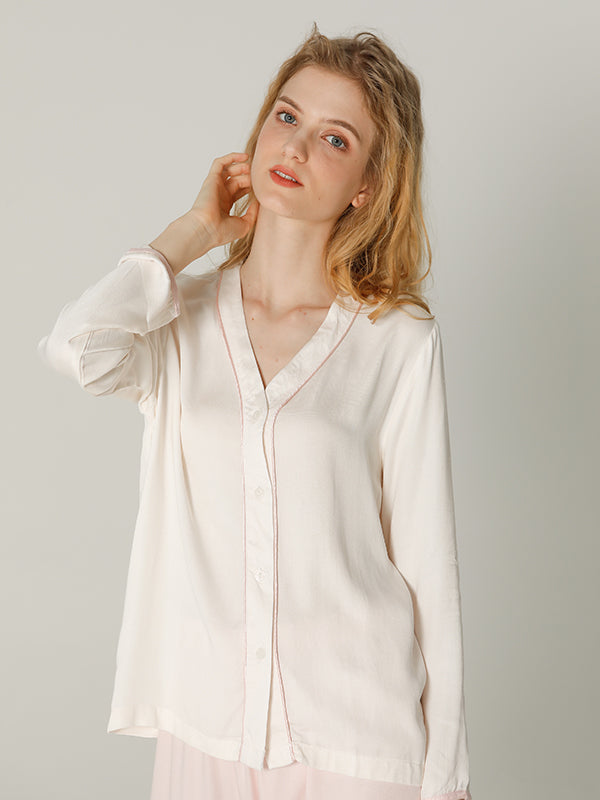 V-neck Button Cotton Pajama Set - Kafiloe