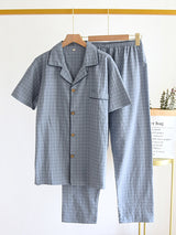 Plaid Couple Cotton Pajamas Set - Kafiloe