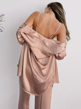 3Pcs Silk Satin Shirt Tank Top Long Pants Pajamas