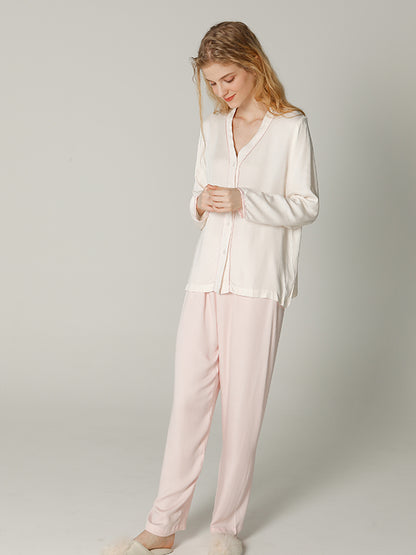 V-neck Button Cotton Pajama Set