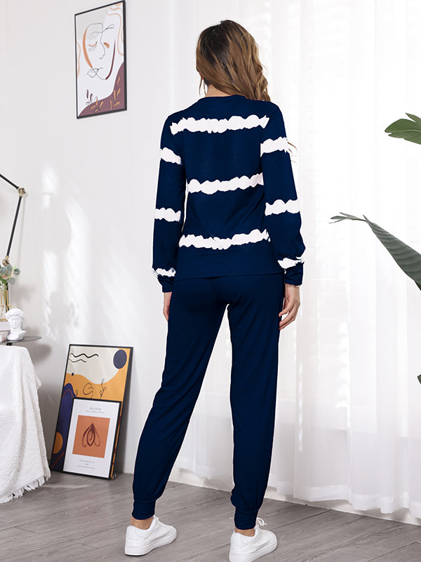 Stripe Long Sleeve Pocket Loungewear - Kafiloe