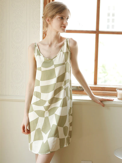 Checkerboard Print Cotton Cami Nightdress