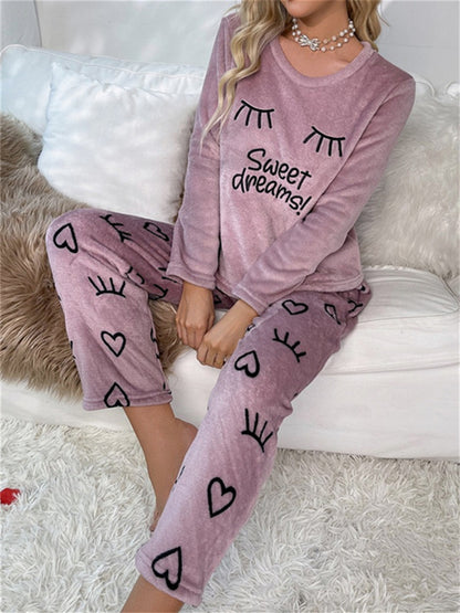 Embroidery Flannel Pajama Set
